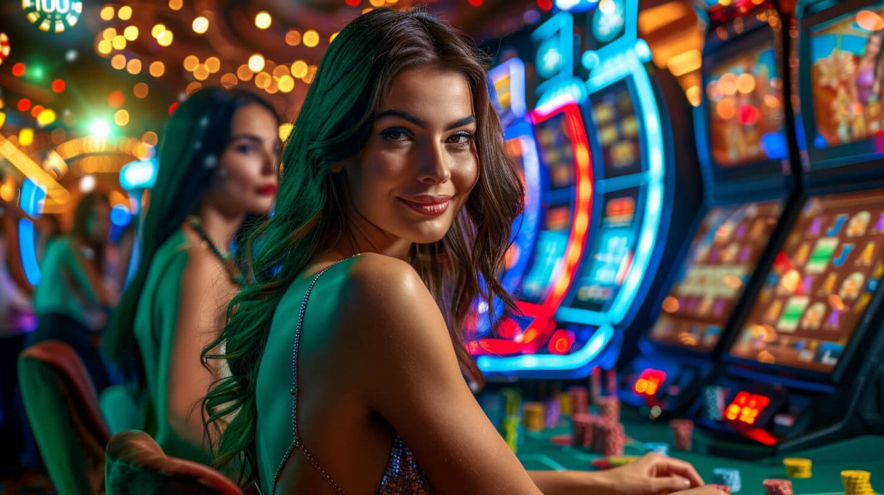 Studio siaran kasino langsung dengan meja bakarat dan dealer profesional di panen777
